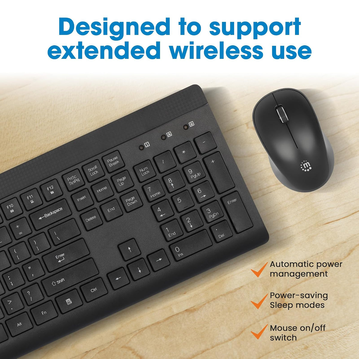 Kit de Teclado y Mouse óptico inalámbricos 2.4G Negro