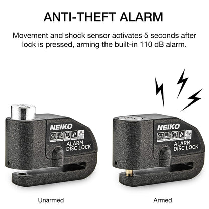 Neiko Candado de Motocicleta Antirrobo con Alarma 52908A | Bloqueo de disco, sensor de movimiento, 110 dB, compatible con motocicletas, , scooters
