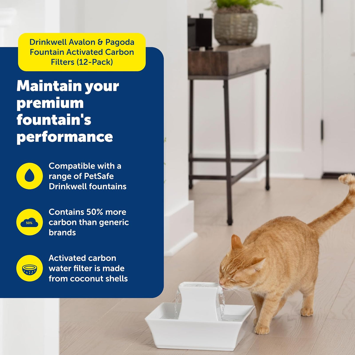 PetSafe Drinkwell Replacement Carbon Filters, Dog and Cat Ceramic and 2 Gallon Water Fountain Filters, 12-Pack