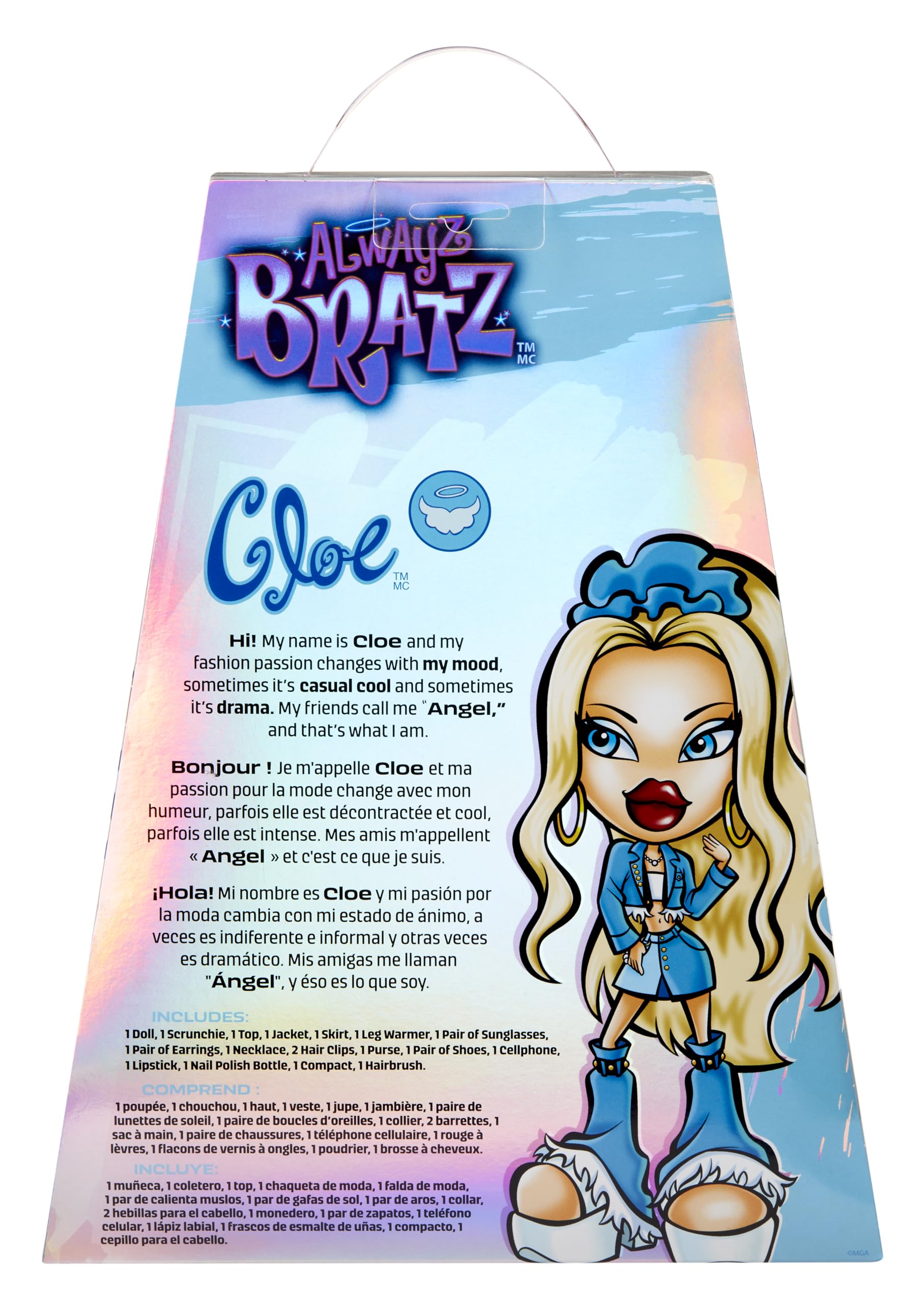 Bratz Alwayz Muñeca Cloe - Estilo Vaquero con Chaqueta y Falda Denim, Tacones de Plataforma, 10 Accesorios Incluidos como Teléfono, Maquillaje, Bolso y Póster Exclusivo - Edad 6+ Años