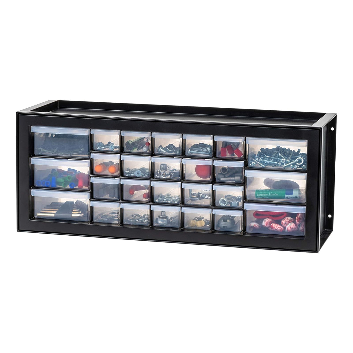 IRIS USA Organizador de Tornillos, Gabinete de 26 Cajones, Almacenamiento de Cajones de Plástico para Manualidades, Piezas Pequeñas, Tuercas y Herramientas, Pasatiempos de Arte de Scrapbook - Negro - 26 Cajones - Negro