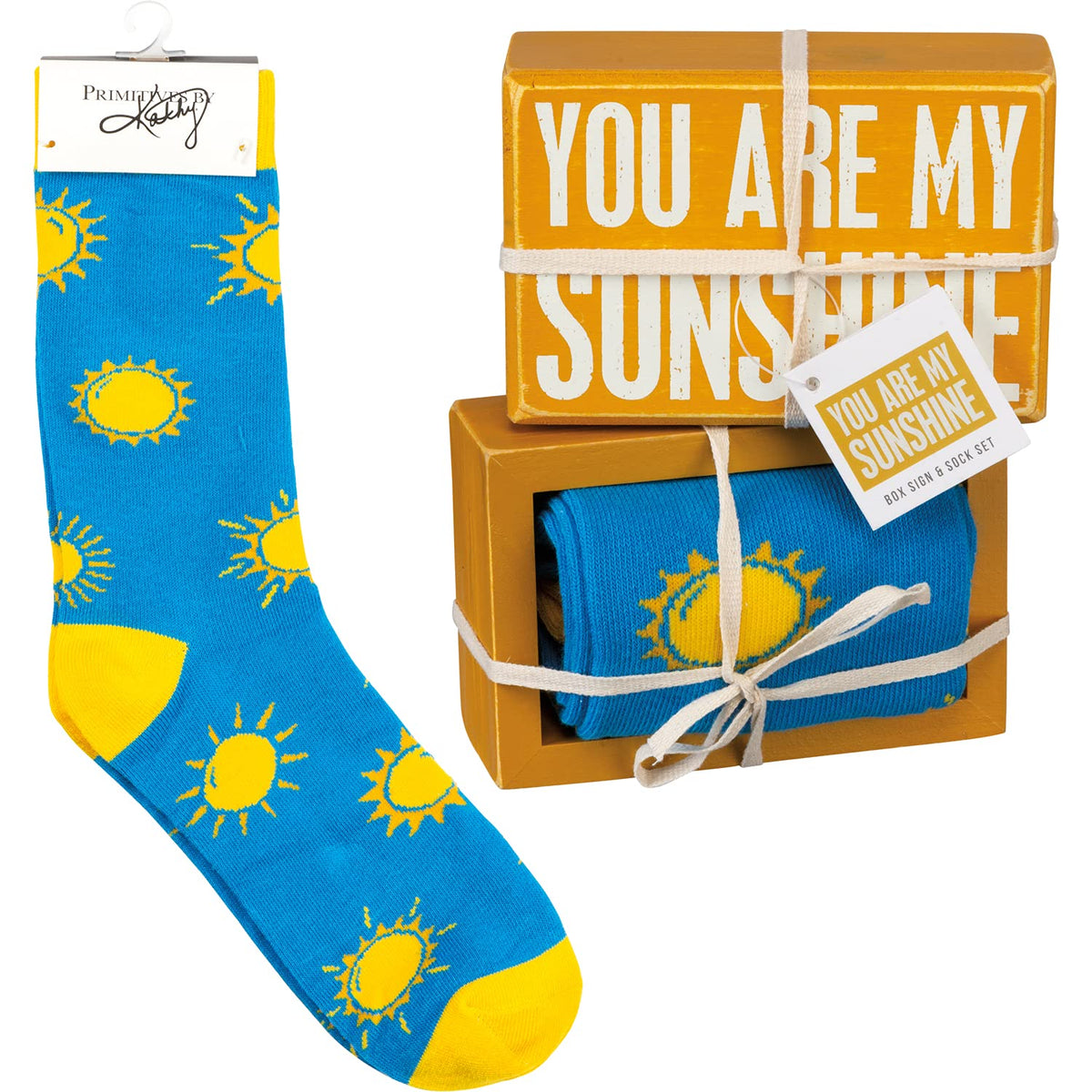 Primitives by Kathy - Juego de letreros Decorativos en Caja y par de Calcetines, diseño de You Are My Sunshine