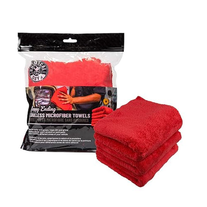 Chemical Guys Toalla de Microfibra sin Bordes, roja, 16" x 16" (Paquete de 3)