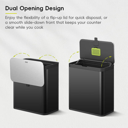 EKO - cubeta de compostaje de cocina, acero inoxidable de 7 litros/1.85 galones con cubeta interior extraíble y compartimento desodorante, contenedor de compostaje de encimera 2 en 1 con tapa, carrito