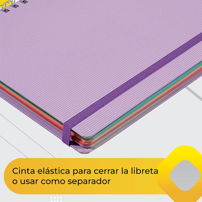 Printaform Libreta Profesional Arcoíris Pastel Universitaria 200h, 2 piezas, Cuadro Chico, Lavanda