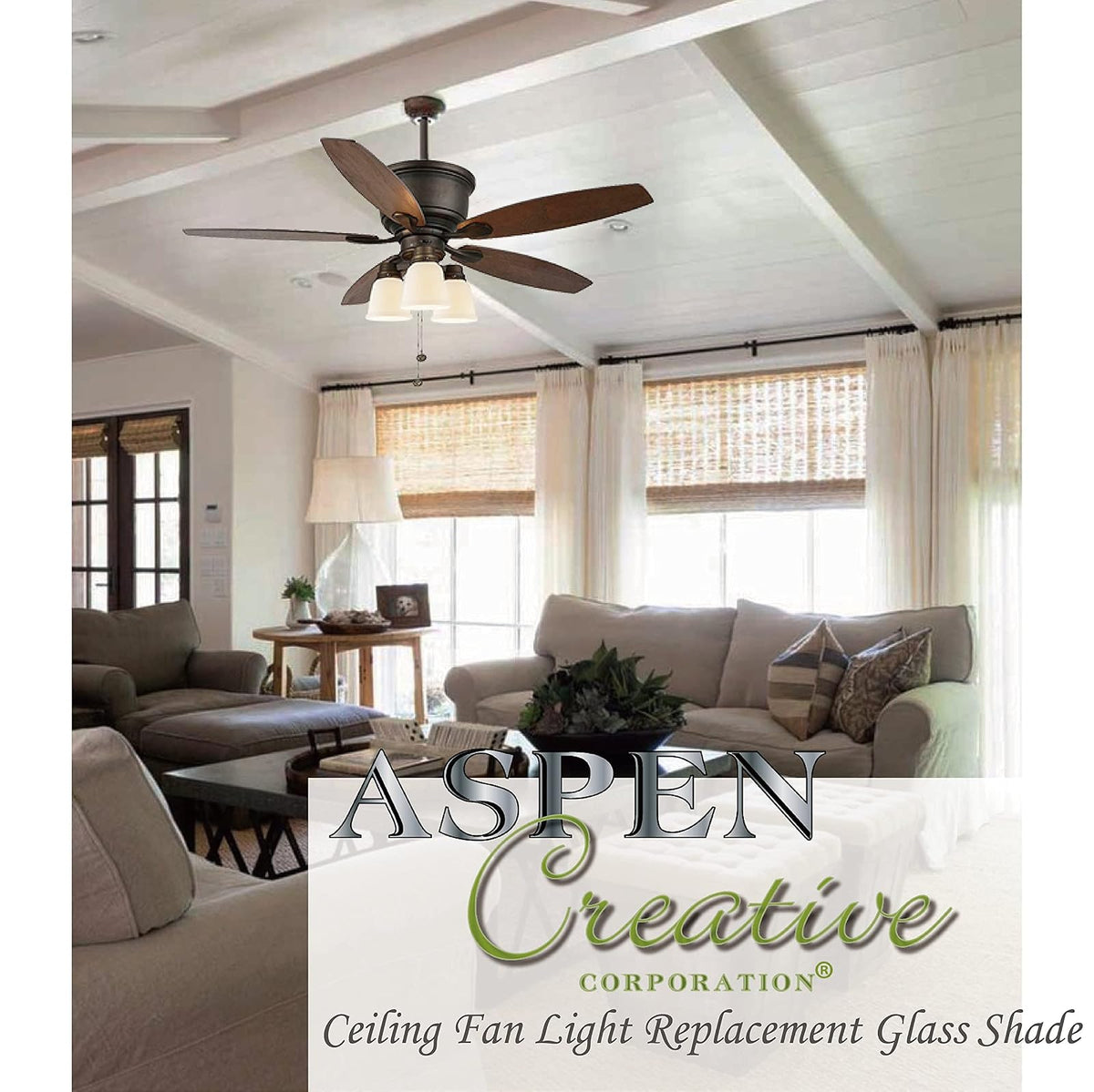 Aspen Creative 23174-60-4, Transitional Clear Ceiling Fan Replacement Glass Shade, 2-1/8" Fitter, Size: 4-3/4" D x 4-3/4" H, 4Pcs/Pack