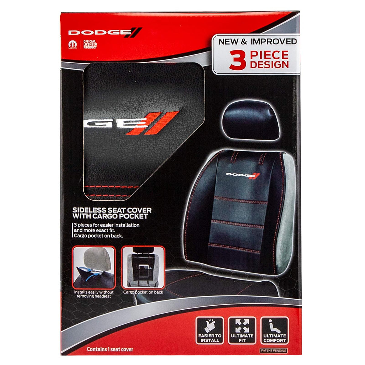 Plasticolor 008627R01 - Funda de Asiento de Lujo, con Logotipo incrustado, Costuras de Alto Contraste, 3 Piezas, sin Laterales, para Automóvil, camión o SUV, con Bolsillo de Carga, Color Negro