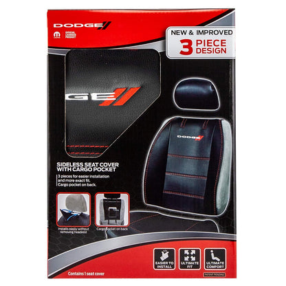 Plasticolor 008627R01 - Funda de Asiento de Lujo, con Logotipo incrustado, Costuras de Alto Contraste, 3 Piezas, sin Laterales, para Automóvil, camión o SUV, con Bolsillo de Carga, Color Negro
