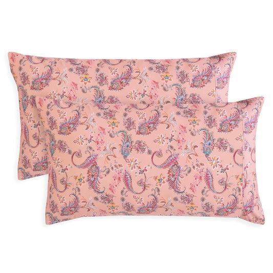 Elegant Comfort - Juego de 2 fundas de almohada ultra suaves con estampado floral, 1500 microfibra de alta calidad de hotel, cierre de sobre, 2 piezas, fundas de almohada estándar y Queen, color coral