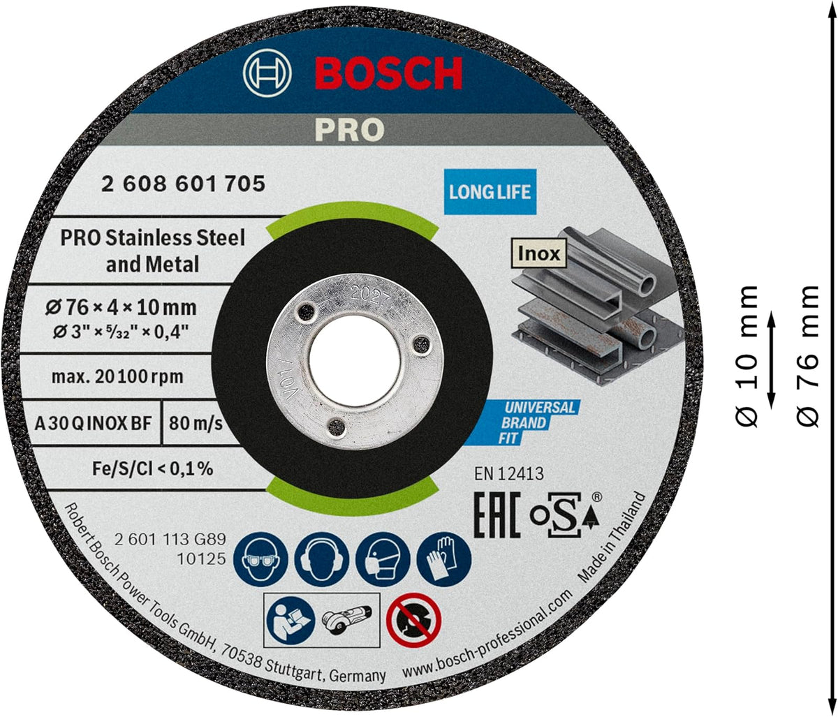 Bosch Discos de Desbaste Expert Centro Deprimido para Inox, Negro, 76 x 4 x 10 mm, 2 unidades
