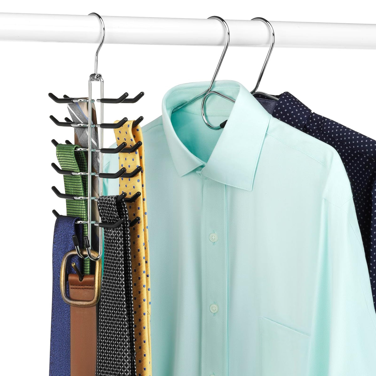 Whitmor Percha giratoria para Corbatas con Trabillas para cinturón, Cromo/Negro