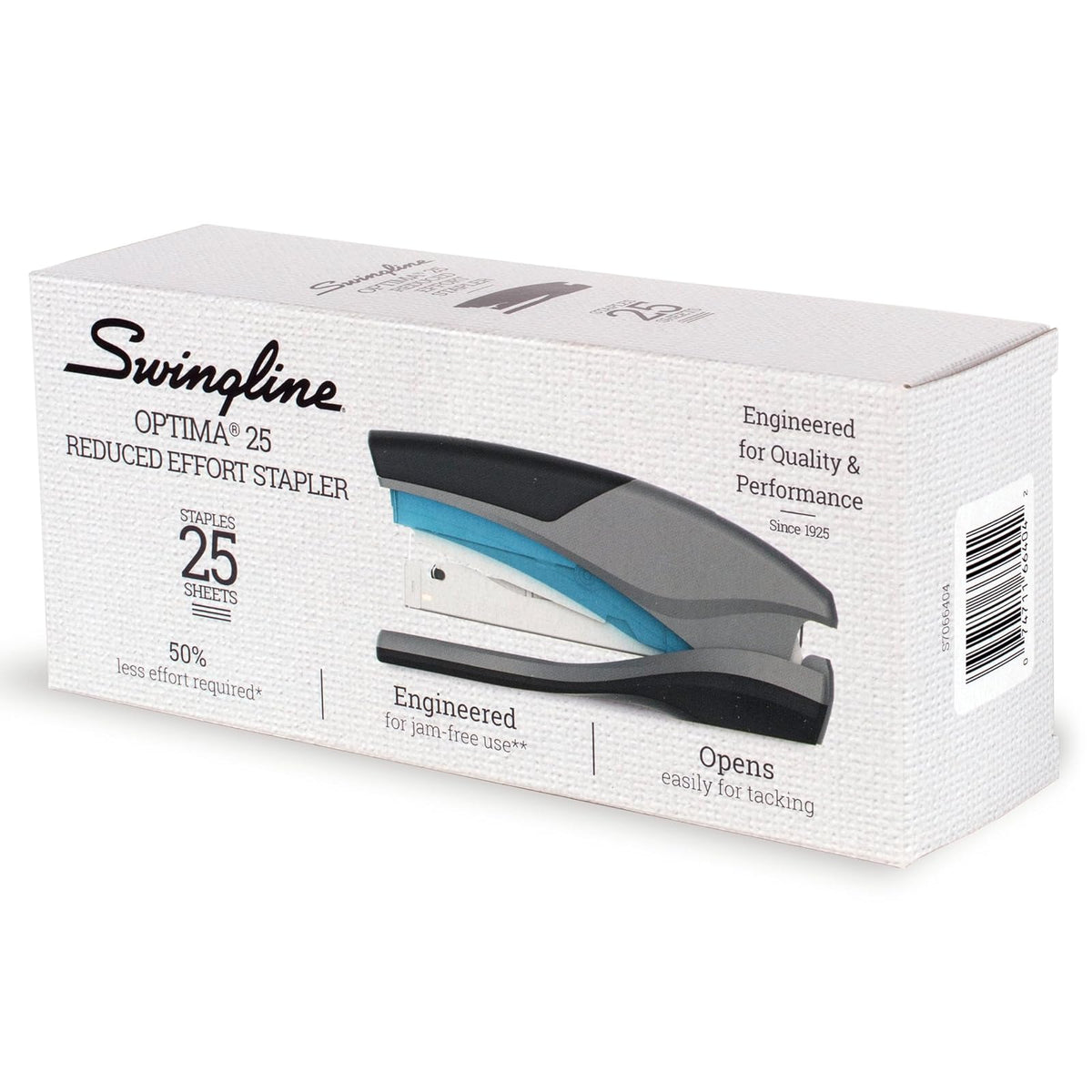 Swingline - Engrapadora Optima 25, 25 hojas de capacidad, esfuerzo reducido, tamaño completo y compacto, Azul/Gris, Paquete de 1