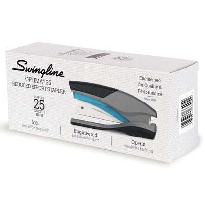 Swingline - Engrapadora Optima 25, 25 hojas de capacidad, esfuerzo reducido, tamaño completo y compacto, Azul/Gris, Paquete de 1