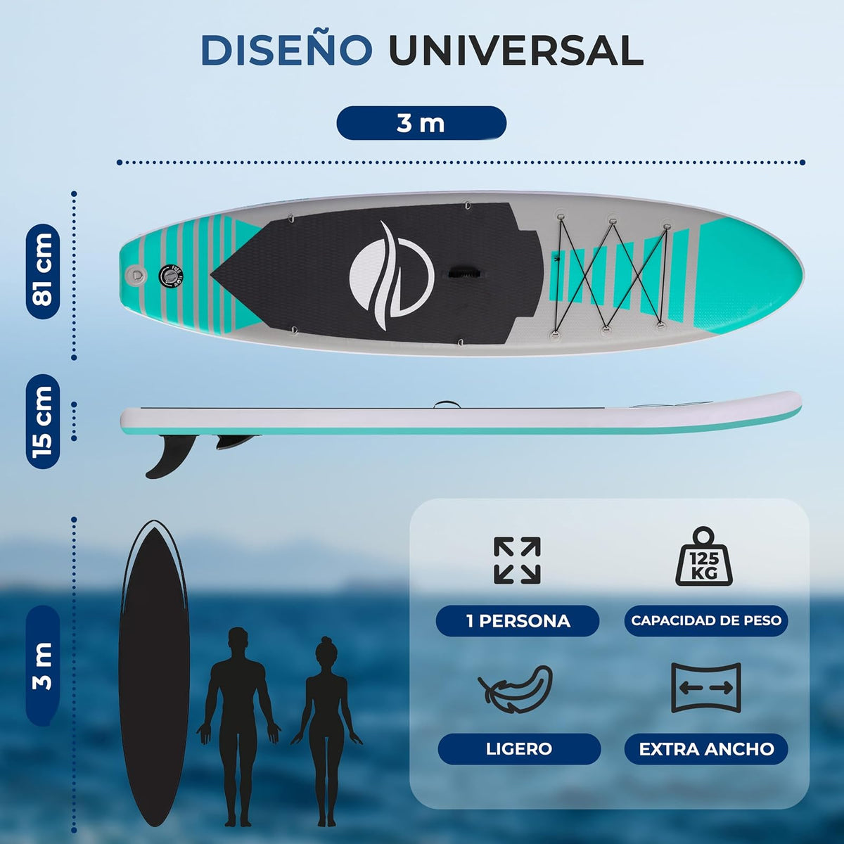 SereneLife - Tabla de Remo Inflable Ultraligera con Accesorios de Sup de Primera Calidad, diseño Extra Ancho Estable con Almohadilla Antideslizante de EVA para jóvenes y Adultos de Todos los Niveles