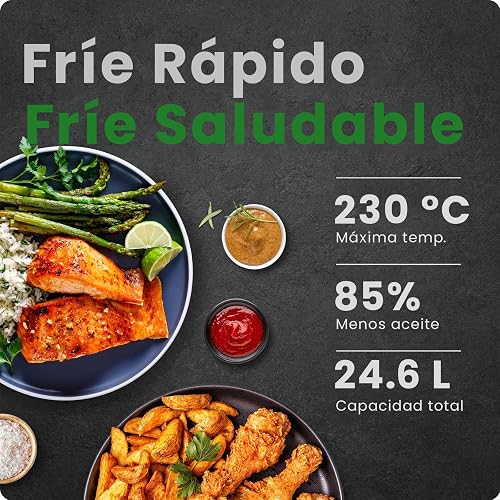 Horno tostador con freidora de aire Chefman de dos puertas, 10 en 1: freidora de aire, horno, asador, cocción lenta, 24 litros, capacidad para pizza de 30 cm o pollo de 1.8 kg. Acero inoxidable.