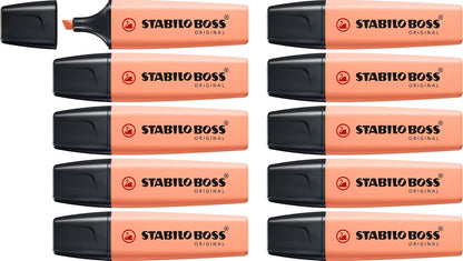 STABILO BOSS Original Pastel Resaltador, Punta Biselada, Paquete de 10 - Melocotón cremoso