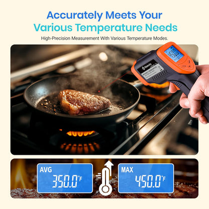 Etekcity - Pistola de temperatura infrarroja para horno de pizza, parrilla, carne, caramelos, motor del vehículo, lector de temperatura superficial de -124 °F a 1000 °F, naranja