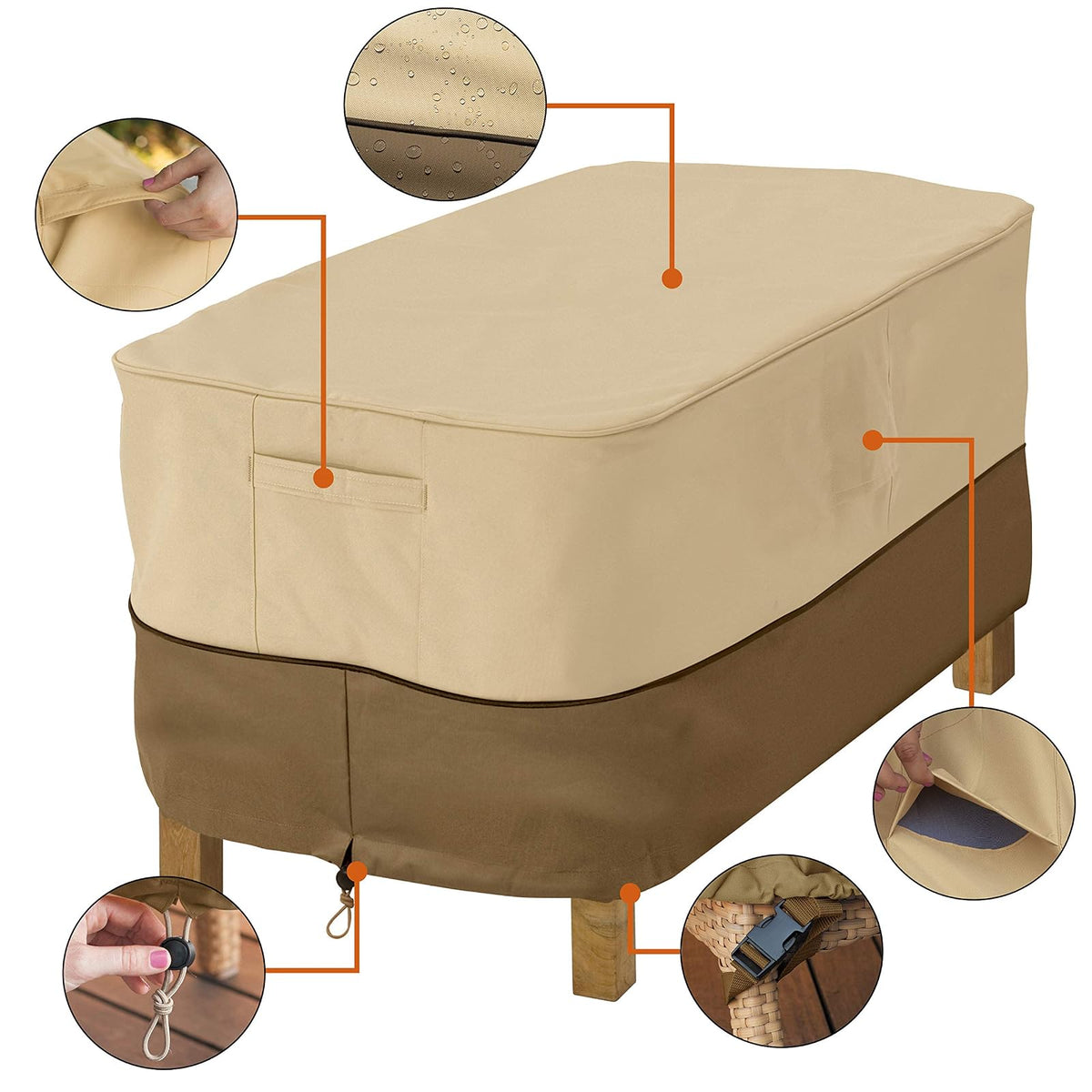 Classic Accessories - Funda Rectangular para Mesa Auxiliar y otomana, Resistente al Agua, 32 Pulgadas, para Patio