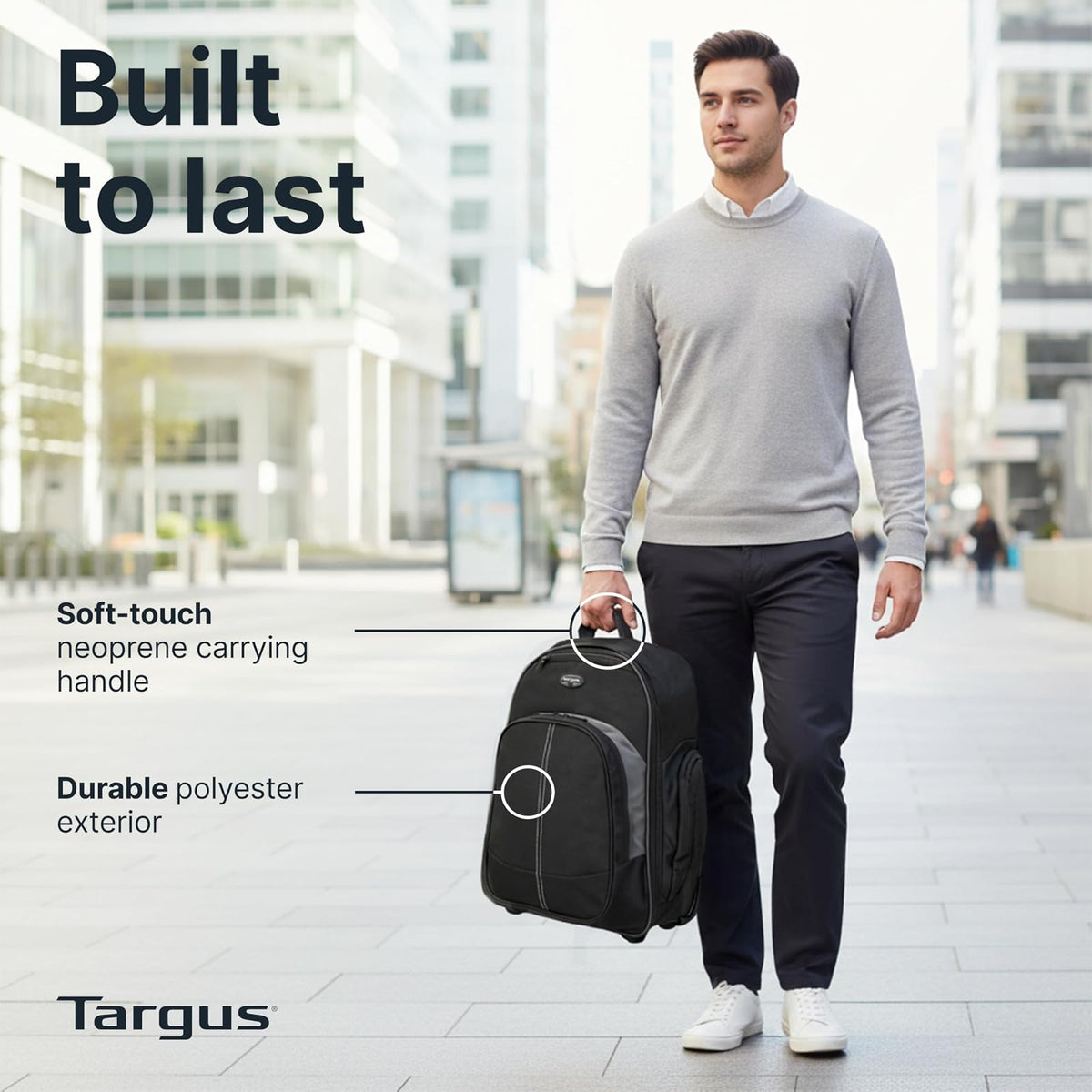 Targus Kompakter Roll-Rucksack für Business, Studenten und Reisen, Pendler, strapazierfähiges Material, Tablet-Tasche, abnehmbare Laptop-Schutzhülle