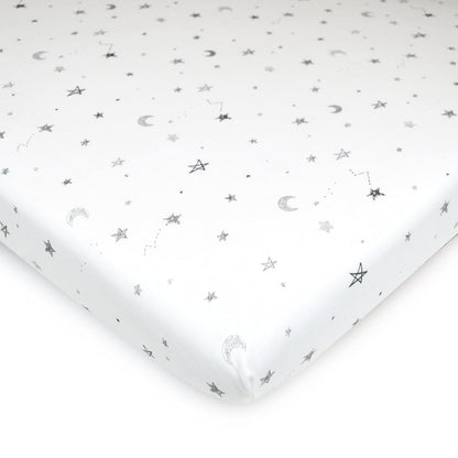 American Baby Company Sábana Ajustable de Algodón para Mini Cuna - Stars and Moon - Twin