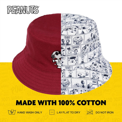 Peanuts Snoopy Bucket Hat, Packable Travel Hat, Wide Brim Summer Hat