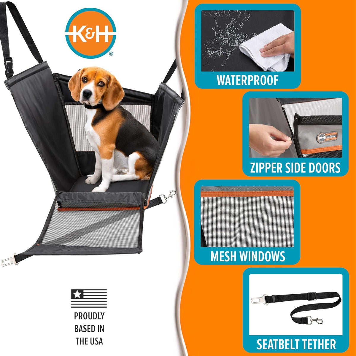 K&H Pet Products Hebilla N' Go Asiento de Automóvil para Mascotas, Gris, Small (21" x 13" x 19")