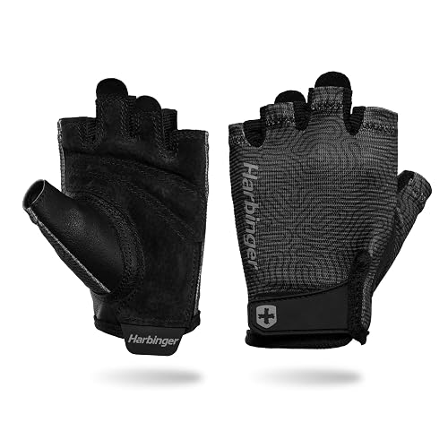 Harbinger Power Gloves 3.0 - Guantes duraderos para levantamiento de pesas de medio dedo con cierre de muñeca ajustable, palma de piel transpirable, talla S para mujer