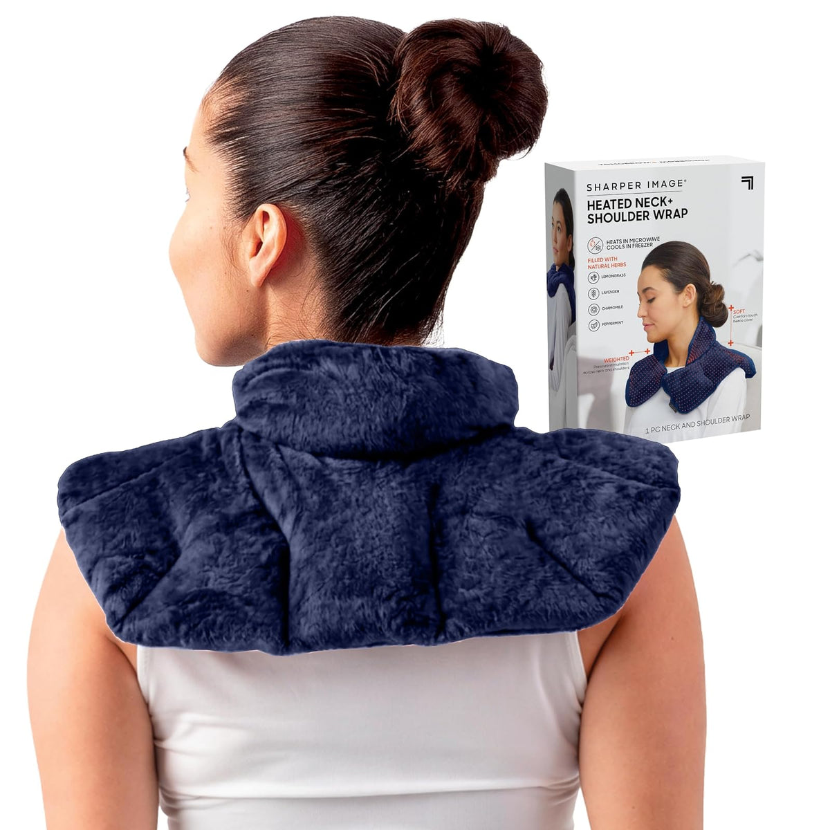 Sharper Image - Envoltura térmica para cuello y hombro, almohadilla de felpa cálida y refrescante para microondas, aromaterapia perfumada (mezcla de spa 100% lavanda natural y hierbas), terapia de