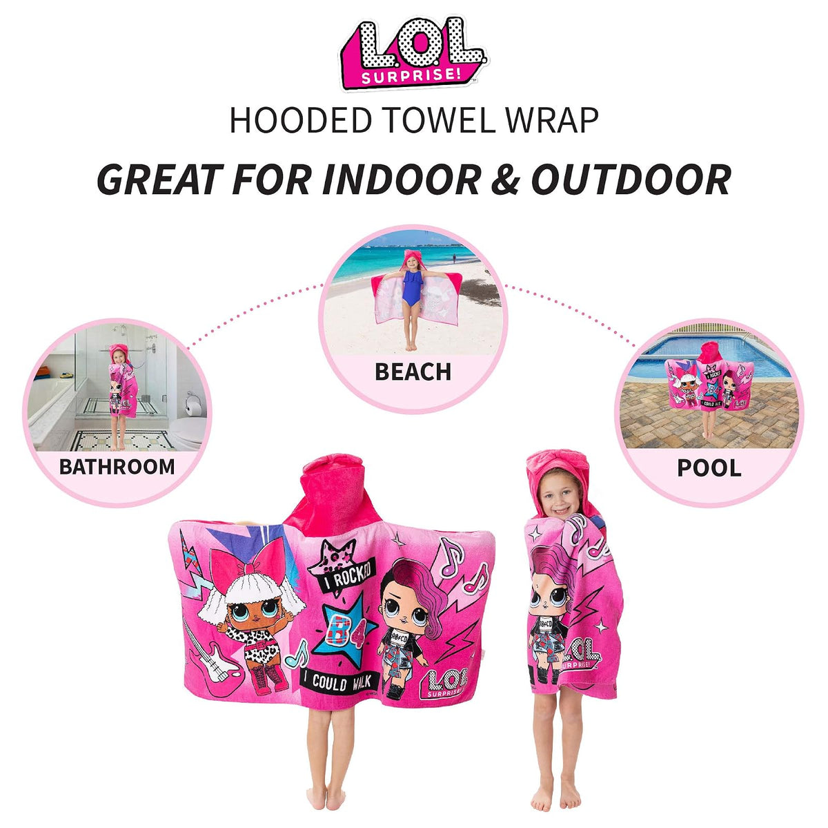 L.O.L. Surprise! - Toalla de baño de algodón Suave con Capucha, 24 x 50 Pulgadas, Color Rosa