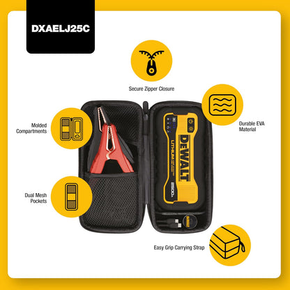 DEWALT DXAELJ25C - Arrancador de Salto (2500 amperios) | Batería de litio, banco de energía USB, estuche de transporte