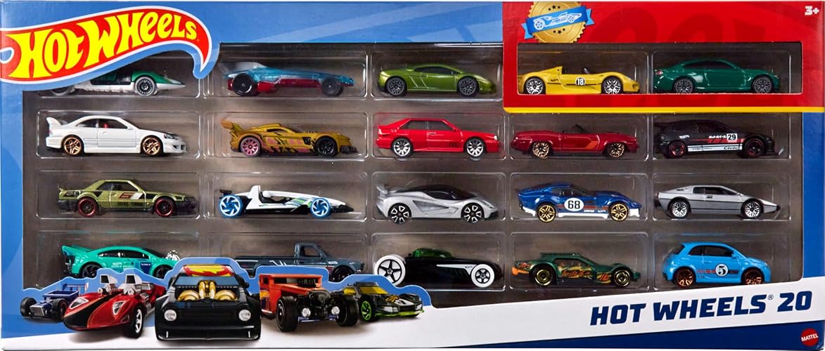 Hot Wheels Diecast Paquete de 20 Vehículos de Juguete con 2 Exclusivos para Niños de 3 Años