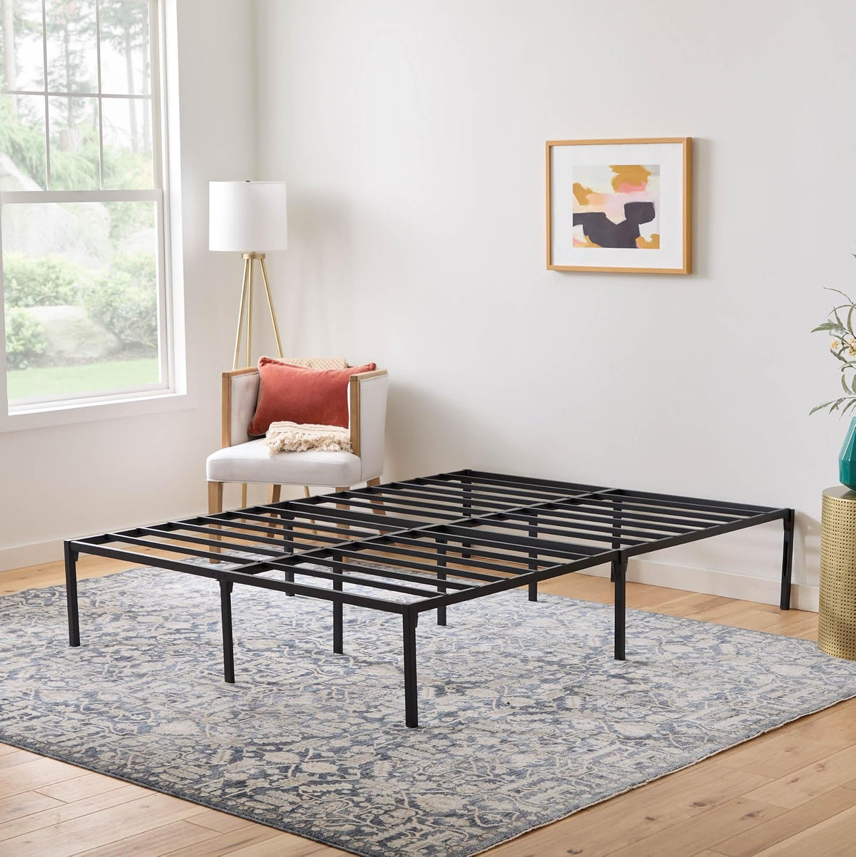Linenspa - Base de Cama Metálica Reforzada Queen - Estructura de Acero con Láminas Metálicas - Almacenamiento Bajo Cama - Fácil de Armar Herramienta Incluida - Ideal para Cualquier Recámara
