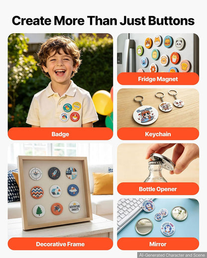 VEVOR Máquina para hacer botones, 2.25 pulgadas/58 mm con 100 piezas de botón, fabricante de botones con libro mágico de panda y kit de prensa ergonómico de mango de arco para niños, regalos de