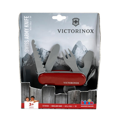 Victorinox Navaja de Bolsillo de Juguete, 8 Usos, Rojo, Navajas de juguete | Cuchillo de bolsillo de plástico para niños con sierra, cuchillo, tenedor y cuchara. Entrenamiento de habilidades motoras sin