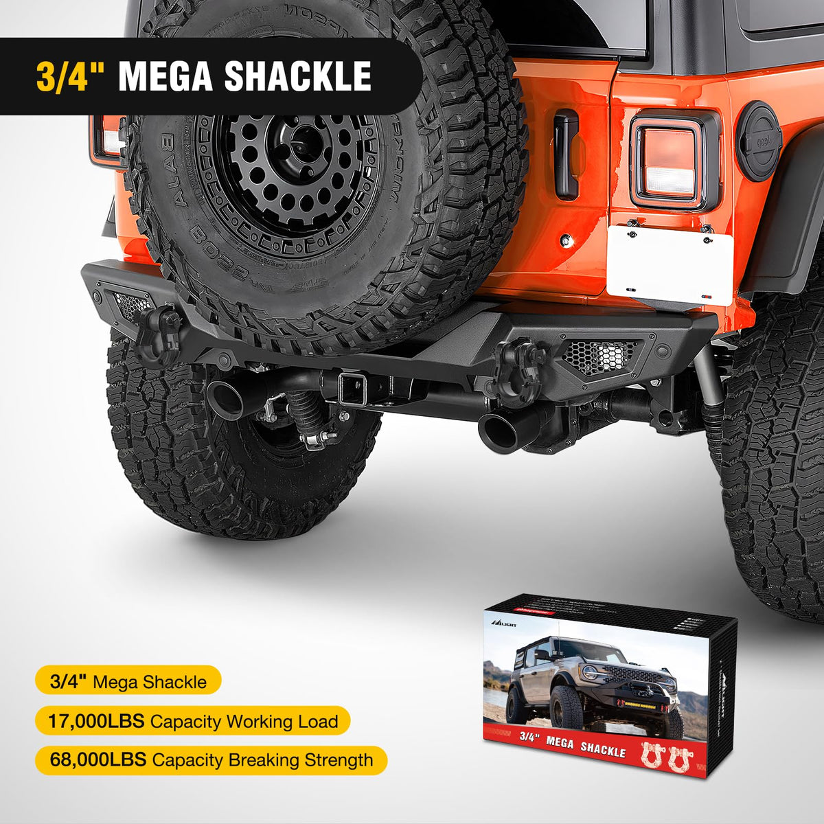 Nilight Grilletes de Anillo en D 3/4", Pasador 7/8", 70 LB, Negro, Paquete de 2 - Compatible Jeep, ATV, Camión