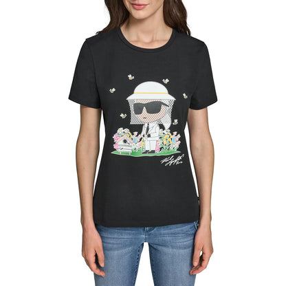 Karl Lagerfeld - Playera de Manga Corta con Cuello Redondo para Mujer