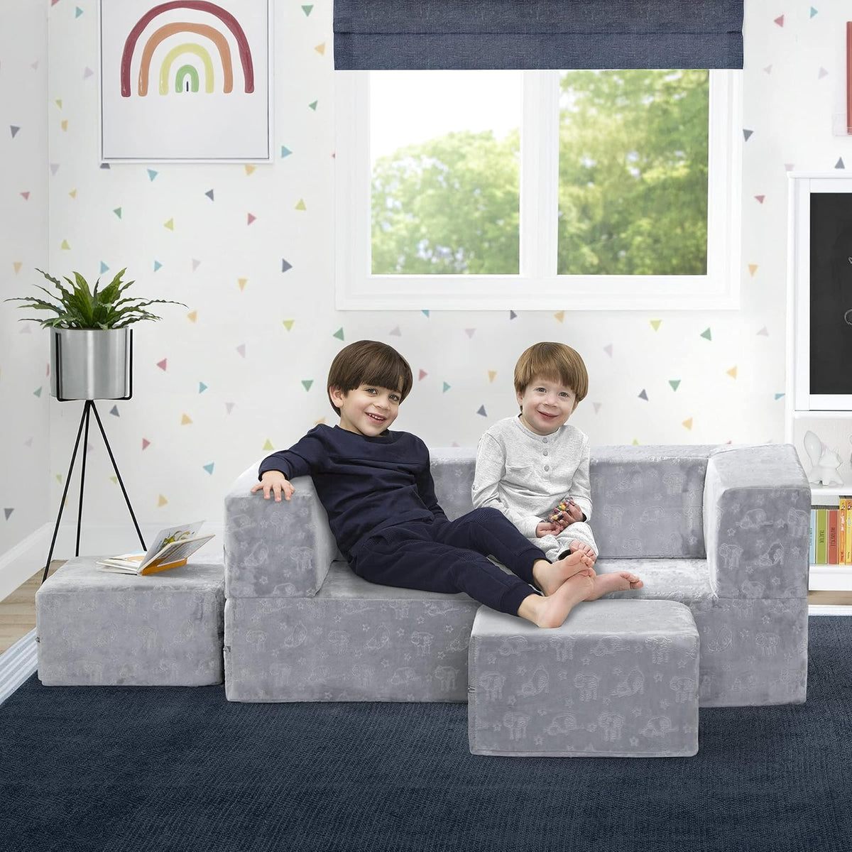 Serta Delta Children Perfect Sleeper - Juego de sofá Convertible y Juego para niños y niños, sofá Modular de Espuma y Tumbona abatible con 2 otomanos, Gris