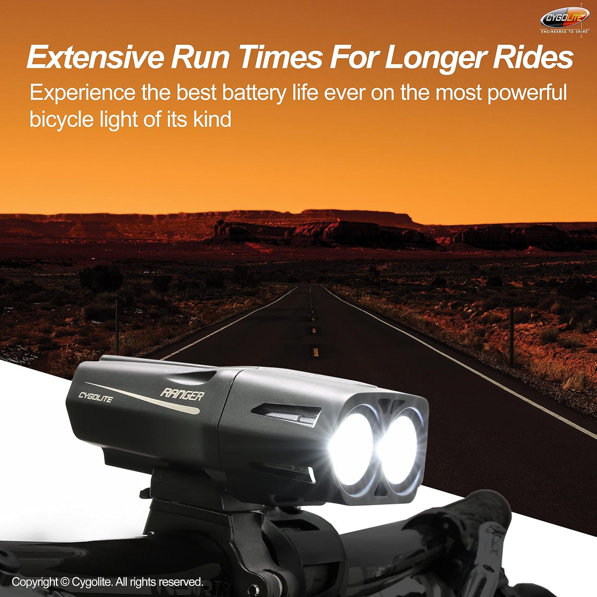 Cygolite Ranger 2000, 1800, 1500 Lumen Endurance Bike Lights - Ultra High Run Time, 9 Light Modes, Fine Tuneable , IP67 Waterproof, USB Rechargeable, Road & Mountain