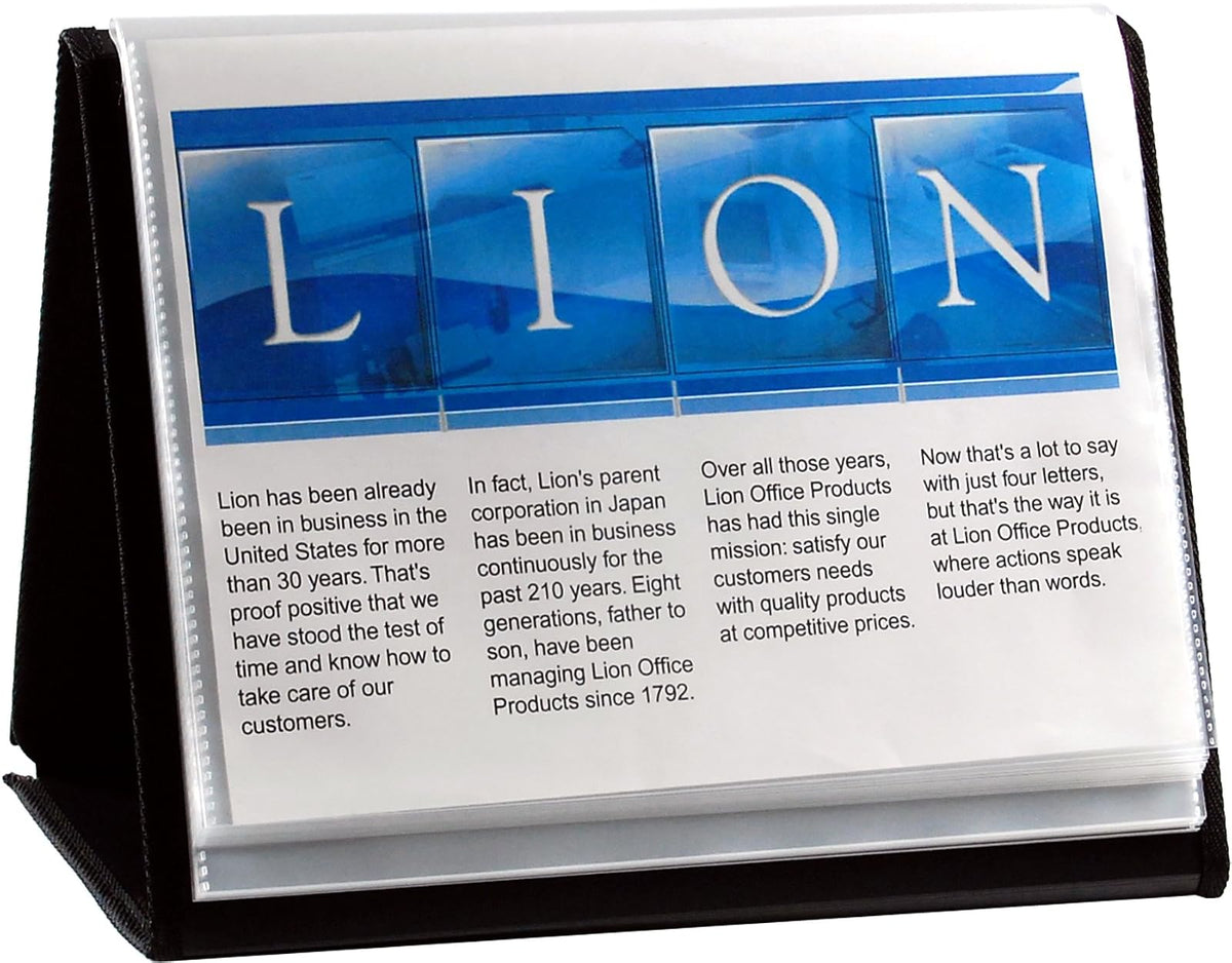 Lion Flip-N-Tell Display Book-N-Easel, Letter, 20-Pocket, Horizontal, 1 Easel Display Book (39008-H) - Carta - 20 Pocket