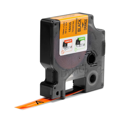 Dymo M18435 Cinta Rhino Vinilo 12mm, negro/naranja