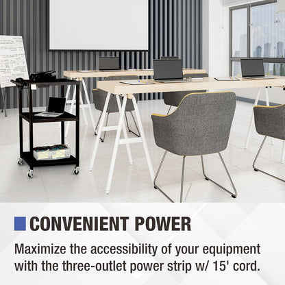 Norwood Commercial Furniture NOR-OUG1042-SO Adjustable-Height Mobile Black Plastic Utility AV Cart with Power Strip