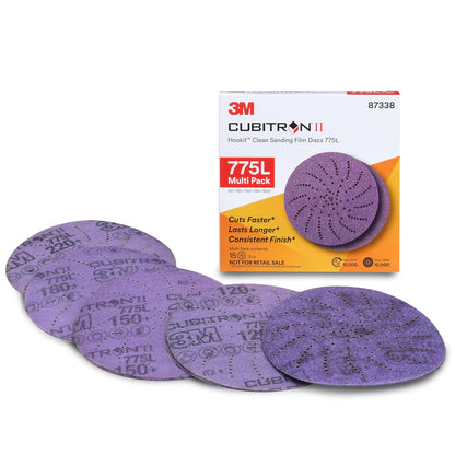 3M Xtract Cubitron II Hookit Disco de lija limpio 775L, 5 pulgadas, 15 piezas, paquete múltiple de gancho y bucle S - 5 in, 80+ 120+ 150+ 180+ 220+