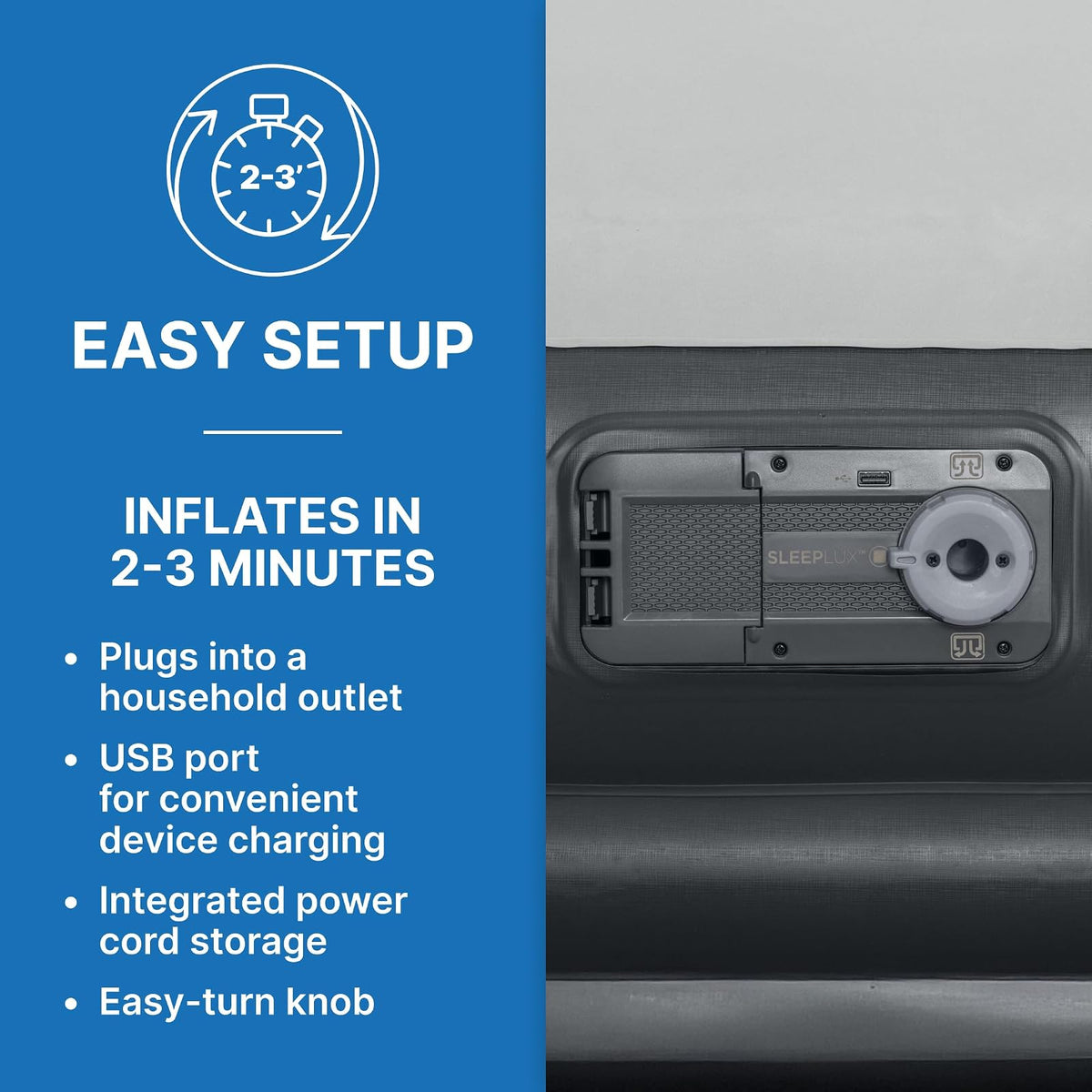 SLEEPLUX Colchón de Aire Inflable Duradero con Bomba integrada, Almohada y Cargador USB