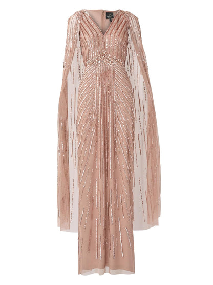 Adrianna Papell Beaded Cape Long Dress Vestido para ocasión Especial Mujer