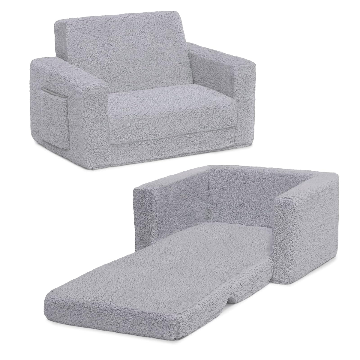 Cozee Flip-out Sherpa 2-in-1 Convertible Chair to Lounger for Kids