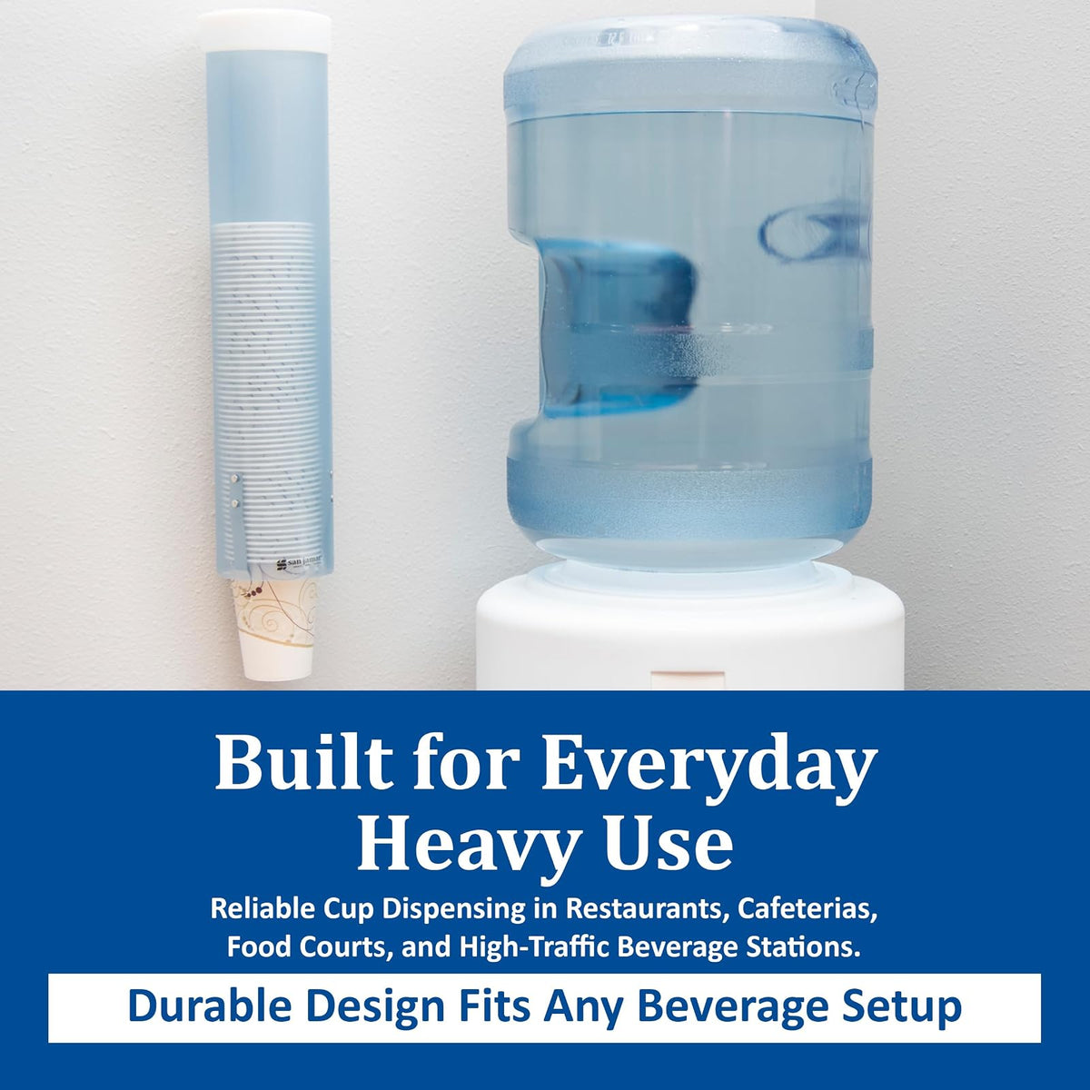 San Jamar C3165 Medium Pull Type Water Cup Dispenser, Fits 4oz to 10oz Cone and Flat Cup Size, 2-1/4" to 3-1/4" Rim, 16" Tube Length, Frosted Blue