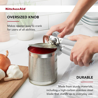 KitchenAid - Abrelatas y abrebotellas multifunción clásico fácil de usar, rueda de corte de acero inoxidable afilada, asas ergonómicas suaves, color blanco