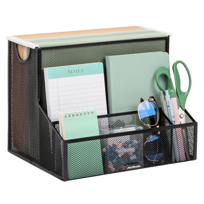 Mind Reader Desktop Organizer, Vertical File Storage, Letter Size, Office, Metal Mesh, 12.15"L x 9.5"W x 9.5"H, Black