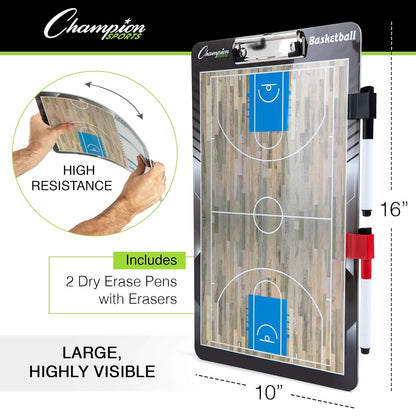 Champion Sports - pizarrón de borrado en seco grande y XL para entrenamiento - Pizarras blancas para estrategias, técnicas, juegos, tablas de 2 caras con campo completo frontal - Medio campo trasero y