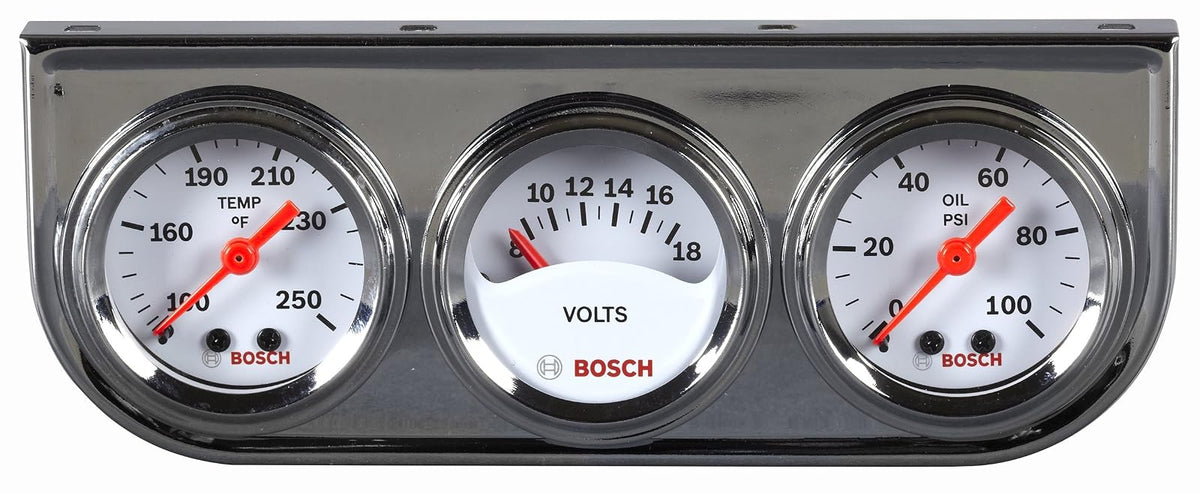 Bosch Kit de Triple Calibre 1-1/2 pulgadas, Esfera Blanca, Bisel Cromado, Plateado